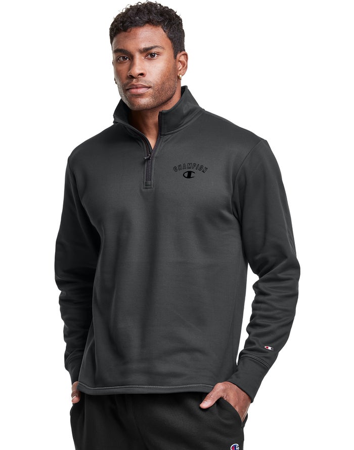 Champion Mens Sweatshirt NZ - Game Day 1/4 Zip Block Arch Logo Dark Grey ( 8104-MDIZG )